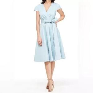 Gal Meets Glam Addison Sea Breeze Wrap Dress Fit Flare Tie Bow Waist Size 16